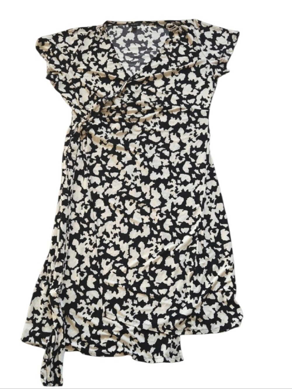 Halogen Black and Cream Floral Midi Wrap Dress